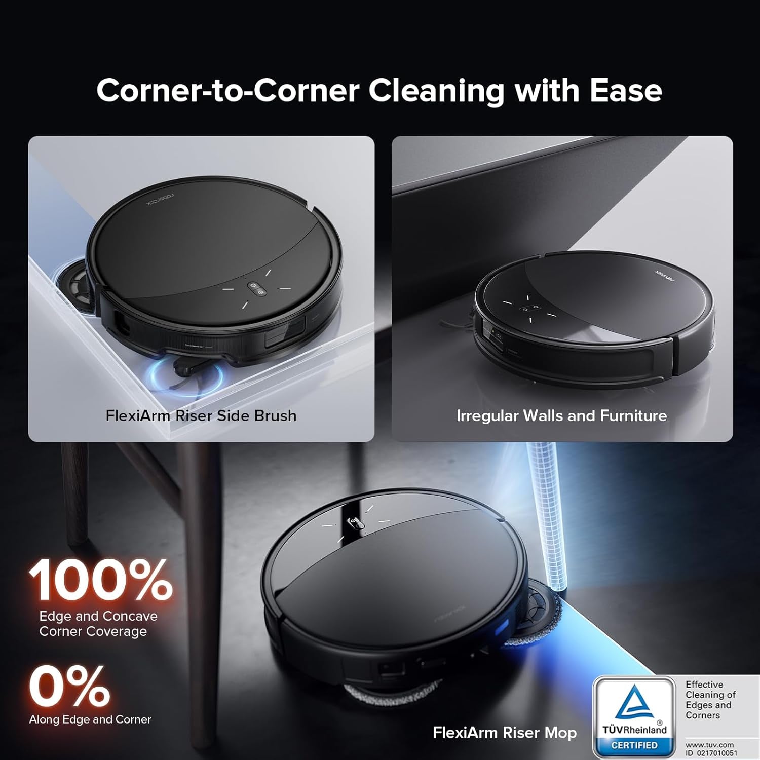 Roborock Saros 10R Robot Vacuum and Mop, 22,000 Pa Suction, Zero-Tangling, 3.14’’ Ultra Slim, Flexiarm Riser Technology for Carpet & Floor, Corner & Edge Cleaning, Self-Emptying, Hot Air Drying, Black