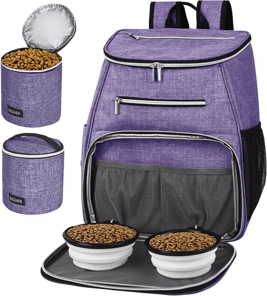 Dog Travel Bag, Dog Travel Backpack for Supplies, Purple