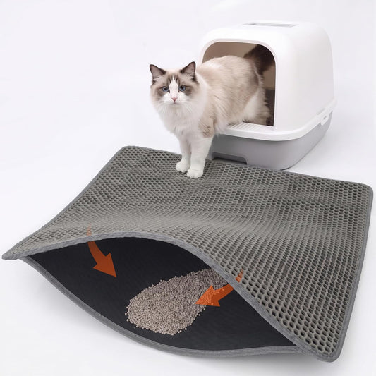 Cat Litter Mat, Double Layer Litter Trapping Mat, Gray (30" X 24")