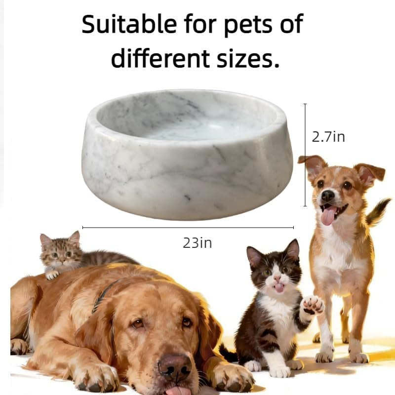 Dog Bowl Natural Carrara Marble Dog Dish Heavy Duty Pet Food and Water Bowl for Dogs and Cats, Non-Slip Stone Pet Dish, Tip-Proof & Chew-Proof, Elegant White Marble Design, 600Ml (20Oz)