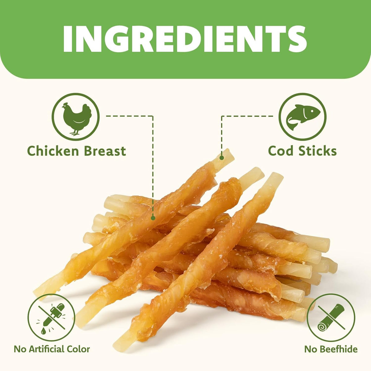 MON2SUN Dog Treats, 4.5-4.7 Inch Chicken Wrapped Codfish Sticks, 14.11 Oz