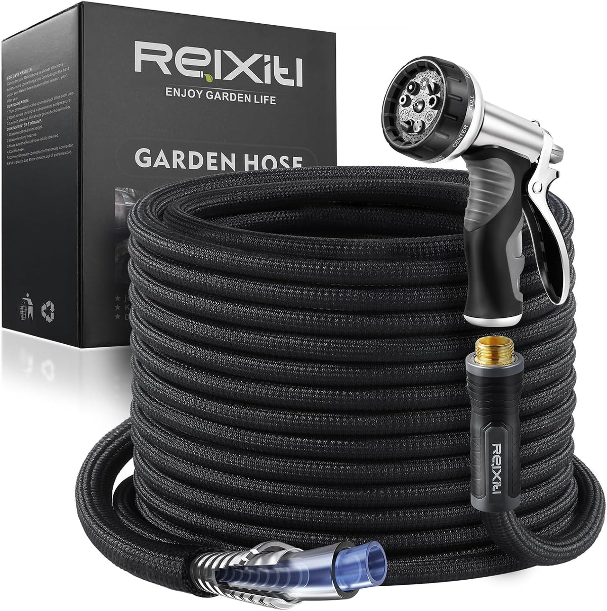 Relxitl Garden Hose, Flexible Water Hose, Ultra Lightweight Non-Expanding Hose with 10 Function Sprayer, Leak Proof, Pressure Resistant for Yard, Outdoor (Black, 25FT)