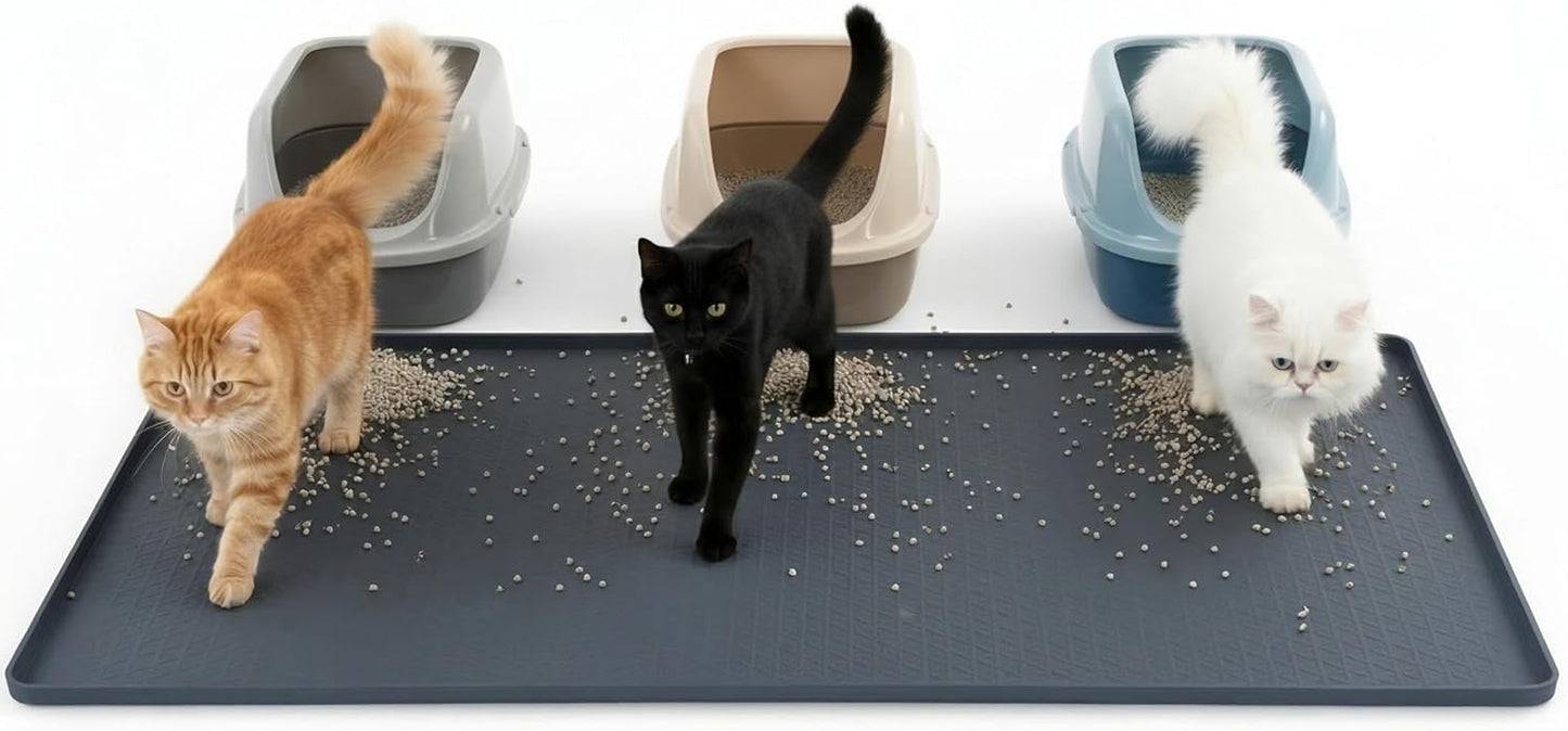 Cat Litter Mat, Extra Large 51"X25.6" Silicone Litter Box Mat, High Edge | Kitty Litter Mat for Auto Litter Box Areas, Waterproof Non-Slip Litter Mat, Easy Clean, Raised Lip Contains Multi-Cat Mess