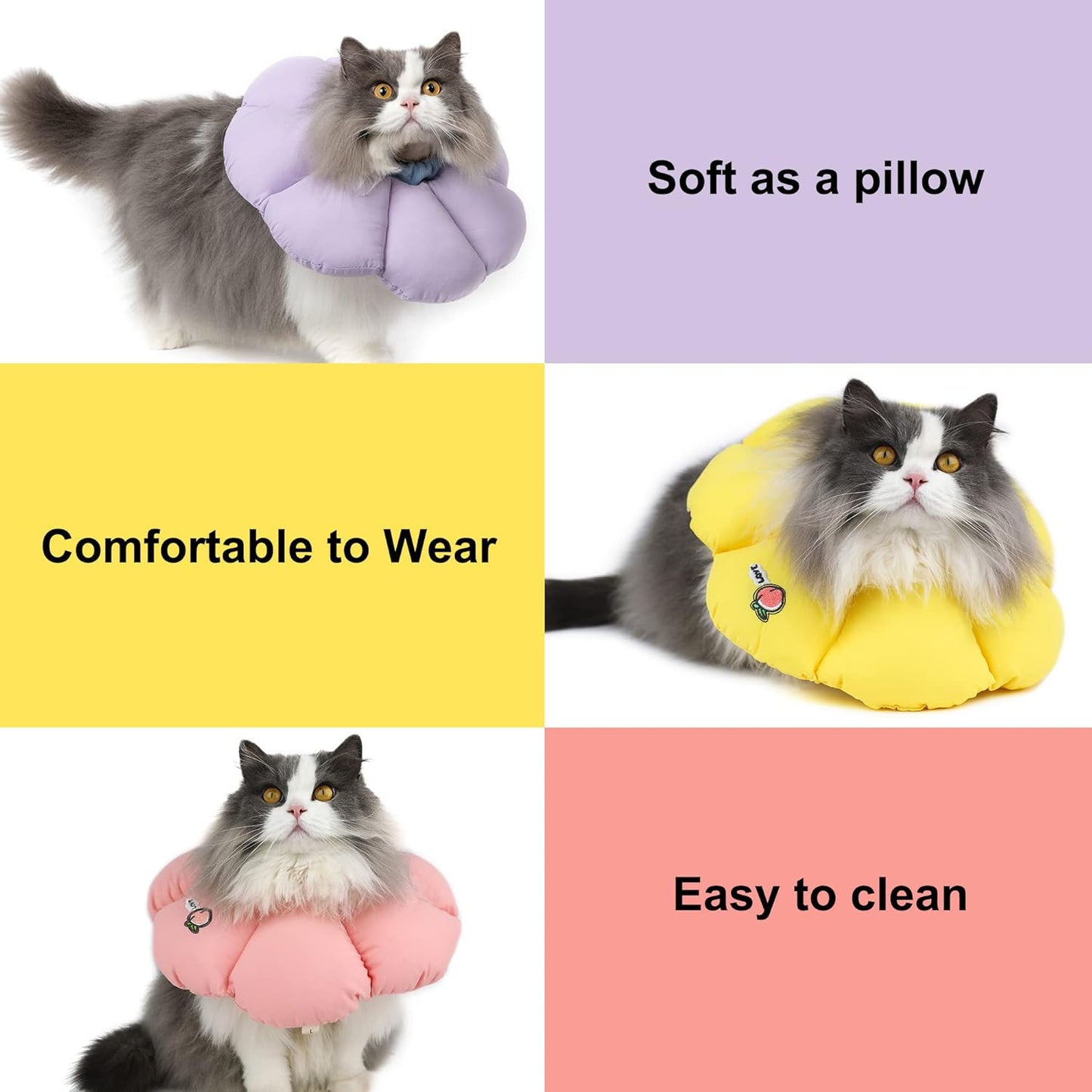 Cat Cone Collar,Cute Waterproof Cat Recovery Collar,Anti-Bite Lick Wound Healing Safety Elizabethan E Collar for Cats,Purple Flower All-Season Style…