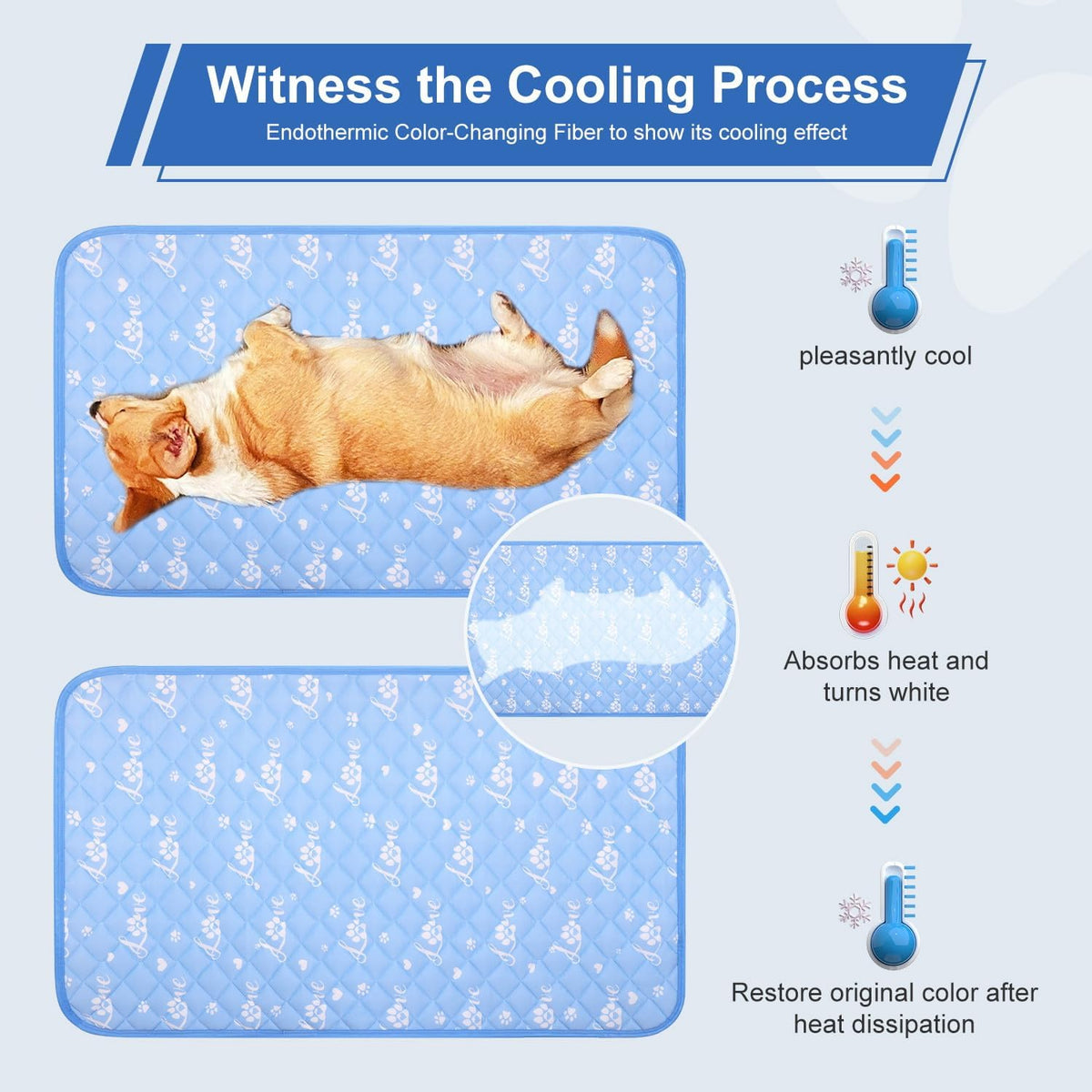 Dog Cooling Mat 36"X23" - Cool-Chill Cool Fiber,Double-Sided Cooling & Warm