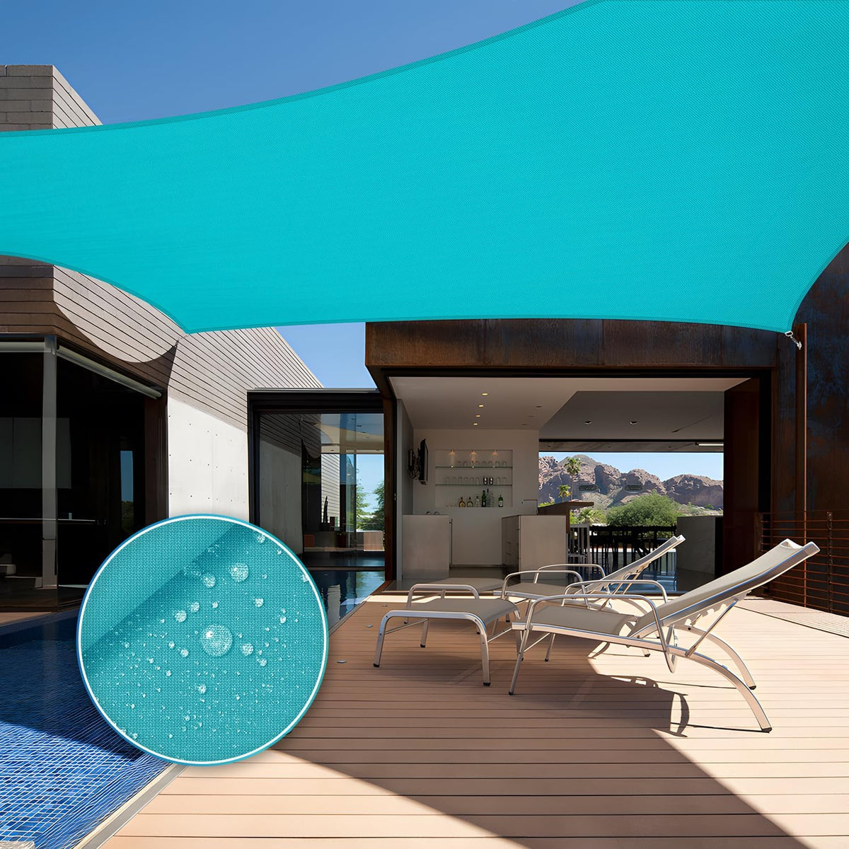 TANG 10'X15' Waterproof Sun Shade Sail Rectangle Outdoor Canopy UV Block Shade Cloth with Curved Edge for Patio Backyard Pool Pergola Cover, Turquoise