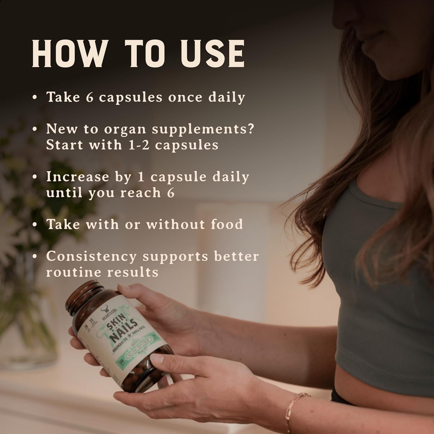 Heart & Soil 100% Grass Fed & Finished Joint Support Supplement from Regenerative Cattle with Trachea, Scapula & Bone Marrow – Supports Joint Strength & Mobility – 3000Mg – Glass Bottle – 180 Capsules