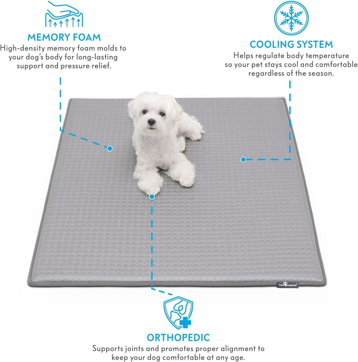 Paw Inspired Cooling Orthopedic Crate Pad, 41X28 Inch, Gray