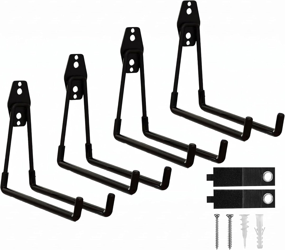 Garage Hooks, 4 Pack 7.7Inch Large Square Wall Hooks for Hanging Heavy Duty Ladders, Bikes, Tools Ideal for Garage, Garden, Basement Utility Room Storage (Black)