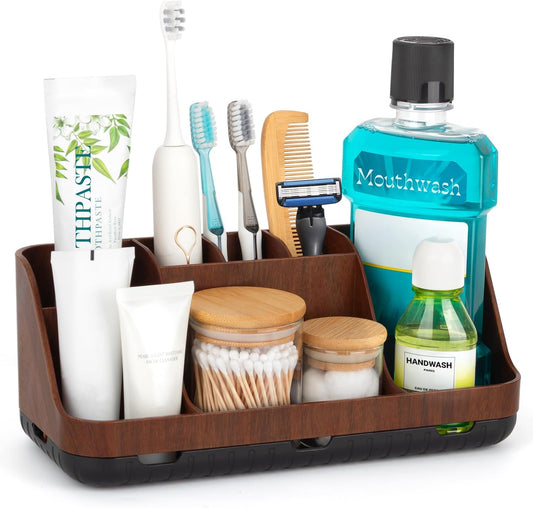 GFWARE Wood Toothbrush Holders for Bathroom Organizer with Drain Holes