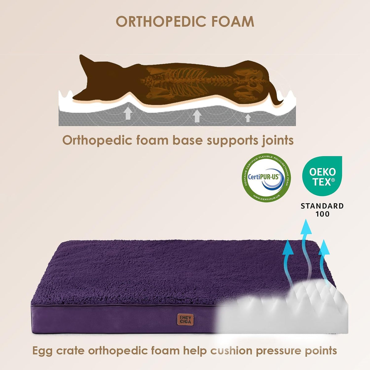 EHEYCIGA Orthopedic Dog Bed Large with Removable Washable Cover, 35X23