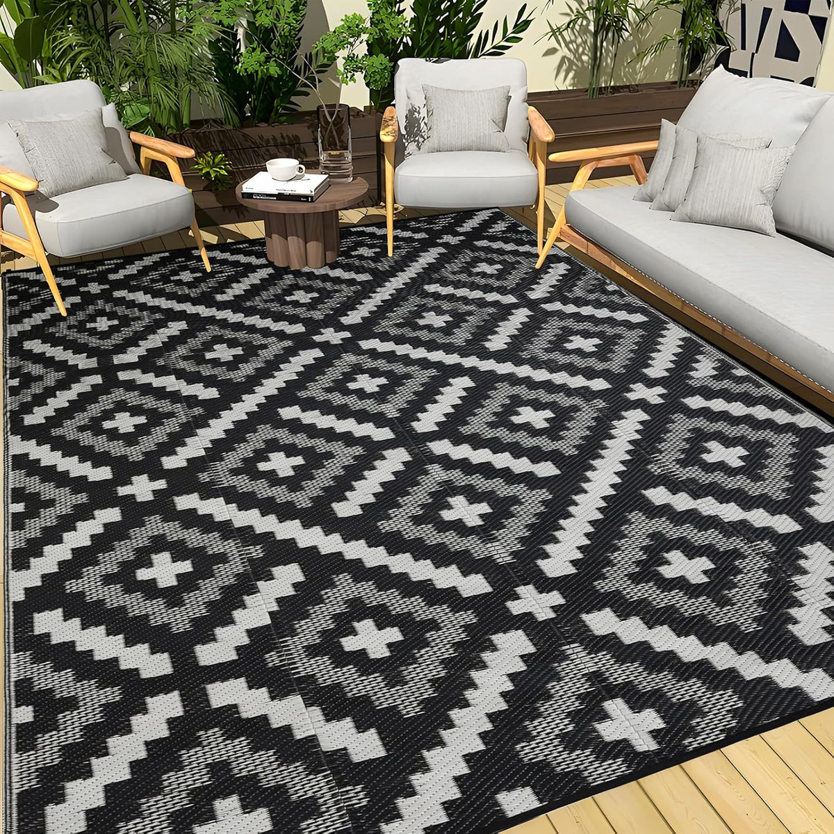 YONILE Outdoor Rug 6X9 Ft Waterproof, Reversible Outdoor Plastic Straw Rug
