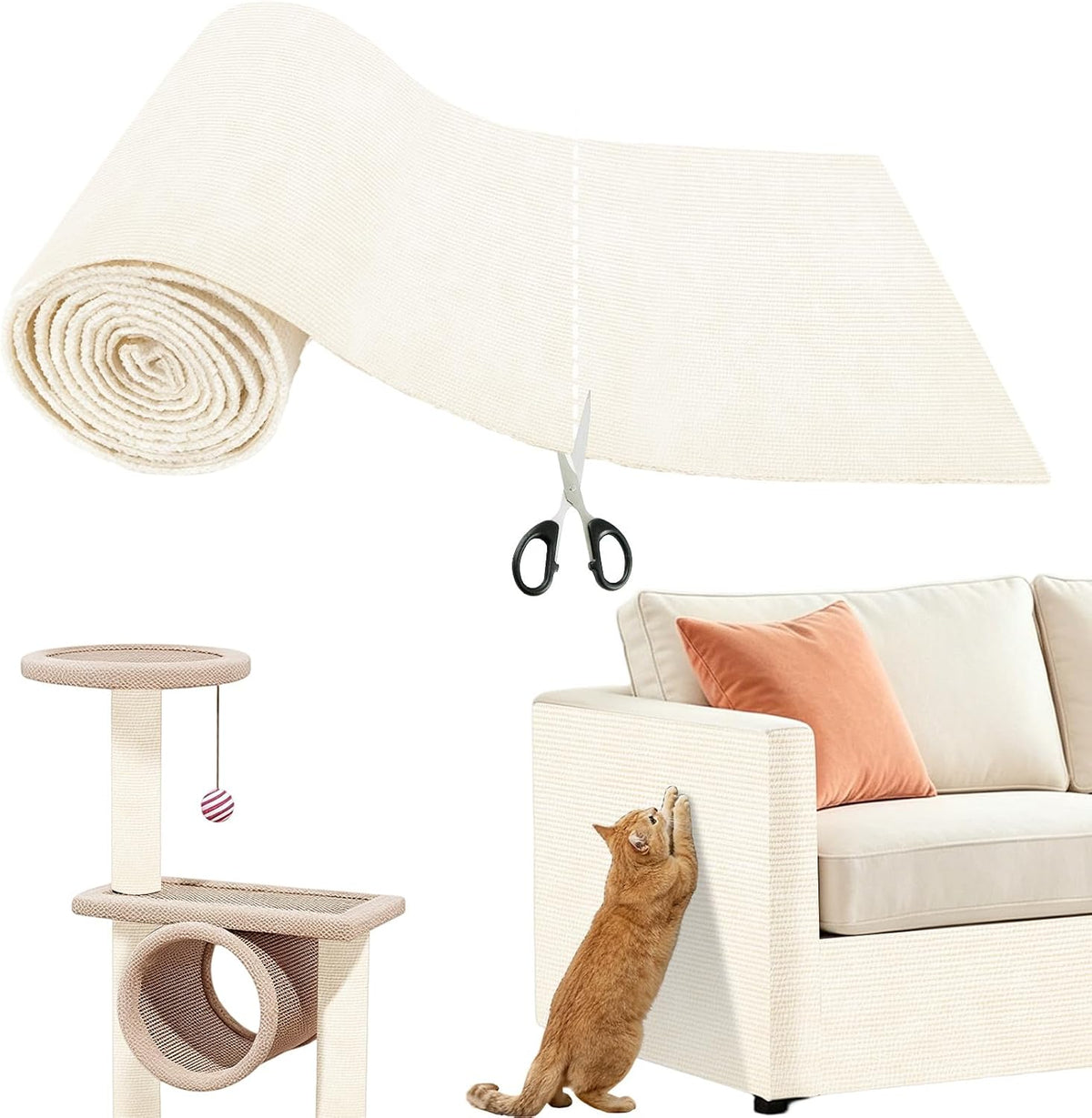 Heavy Duty Cat Scratch Furniture Protector (Off-White, 39.3" X 15.8")