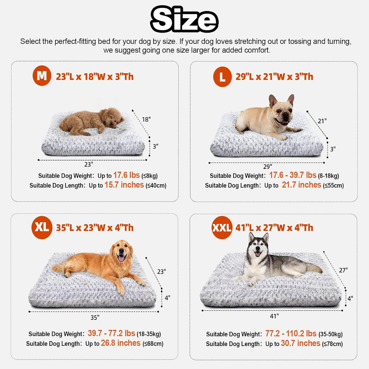 Dog Bed Large Size, Plush Washable Pet Bed Mat, Dog Crate Bed 35"X23", Gray