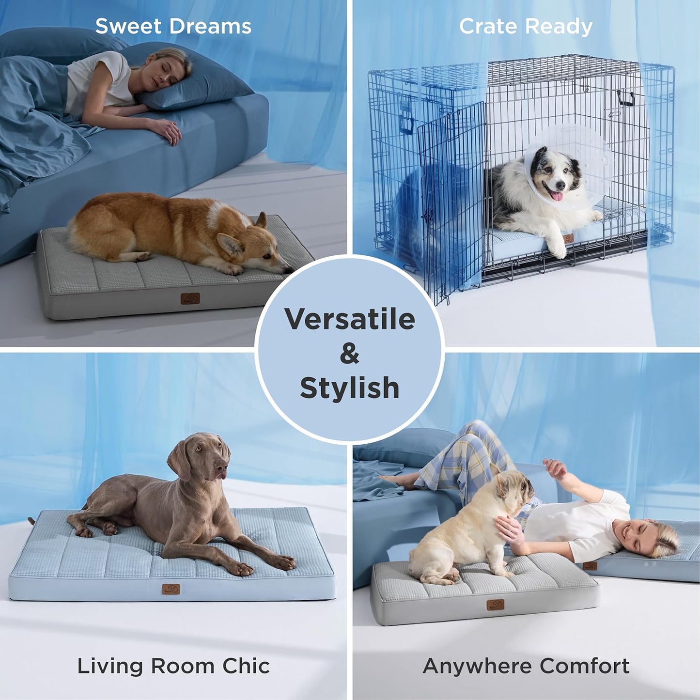 Cooling Dog Bed for Crate - Large Comfy Flat Puppy Beds with Removable Washable Cover, Orthopedic Egg Crate Foam Pet Mat, Suitable for Pet up to 50 Lbs