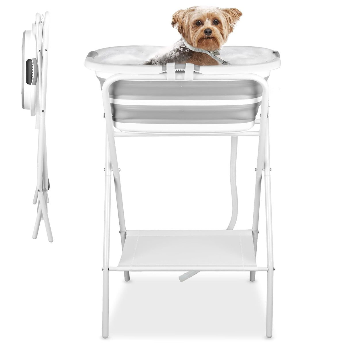 YUEPET Elevated Portable Dog Bath Tub for Showering Bathing Grooming, Collapsible Dog Bathtub Washing Station for Small to Medium Dogs Pet Cats, with Stand & Drain Hose, 38" Height