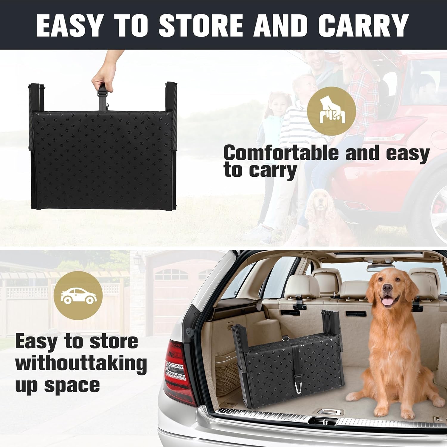 Dog Stairs for Car - Foldable Dog Ramps for Large Dogs with Non Slip Surface, Portable Dog Steps for Cars and SUV, Truck, Support up to 200 Lbs