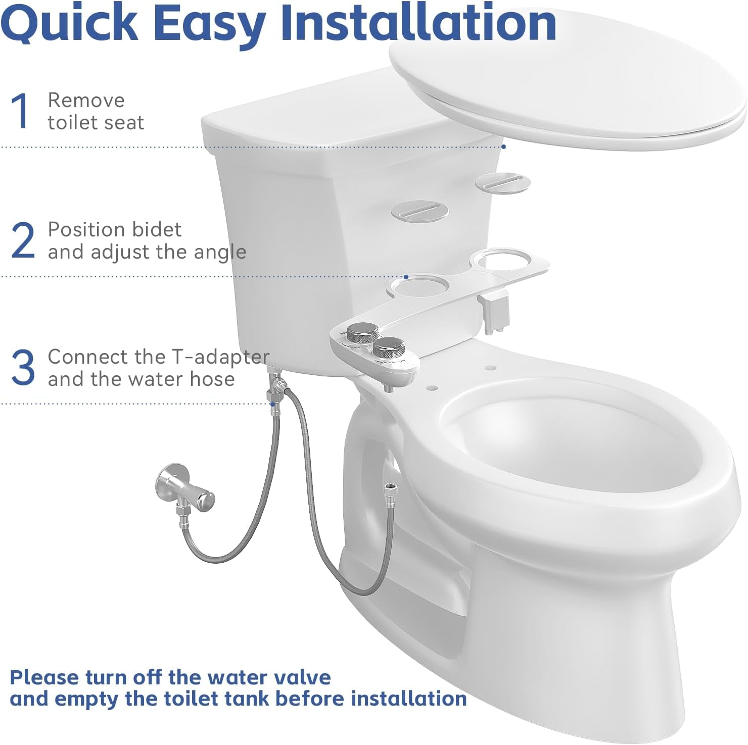 WATERLACE Ultra-Slim Bidet Attachment for Toilet - Dual Nozzle, Rear & Feminine Wash, Self-Cleaning, Adjustable Cold Water Pressure, Non-Electric Bidet Toilet Seat for Bathroom, Easy Install (Chrome)