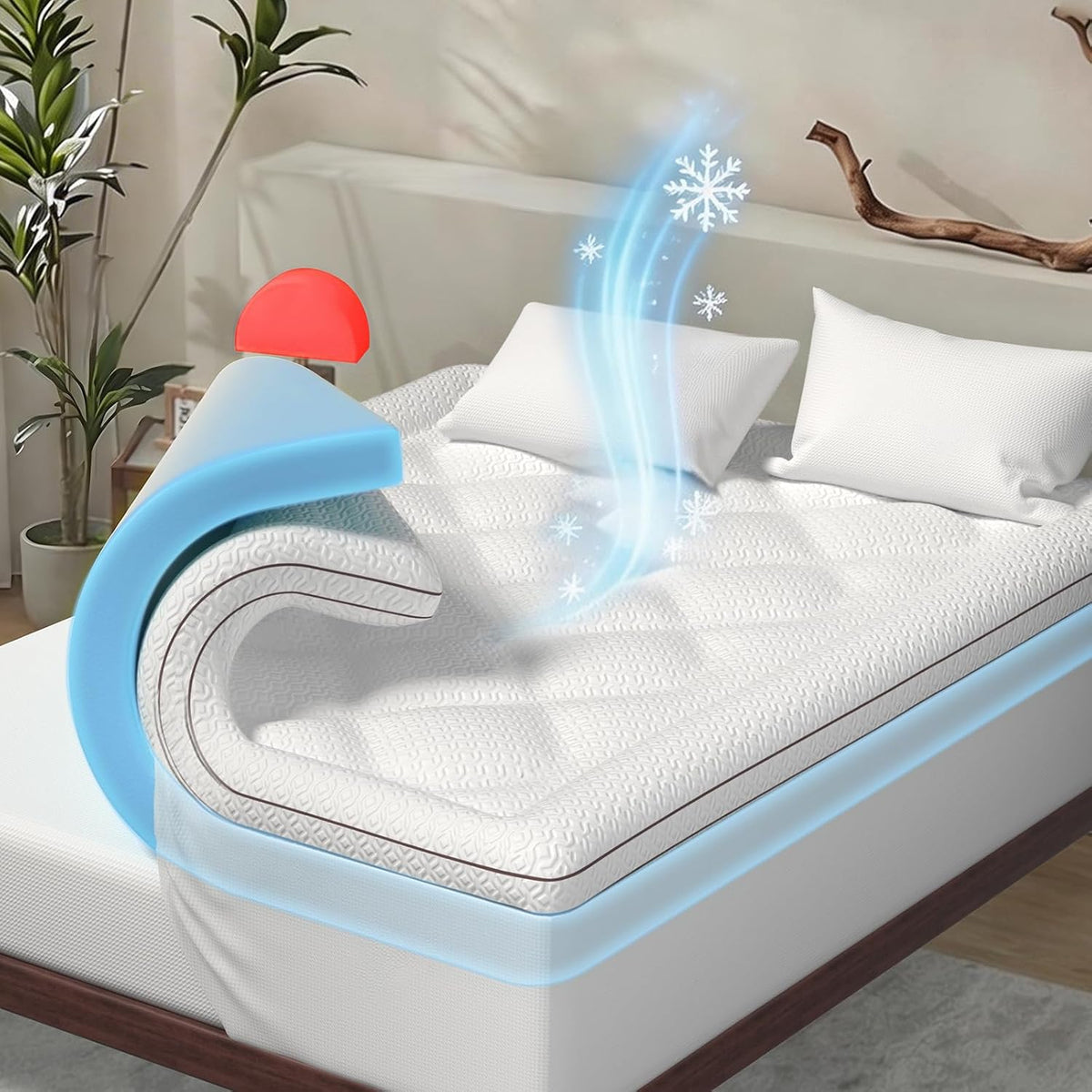 Dual Layer Cooling Memory Foam Mattress Topper Queen Size, 2 Inch Gel Mattress Topper + 1 Inch Pillow Top Mattress Pad, Soft Bed Topper with Deep Pocket 8-21 Inch
