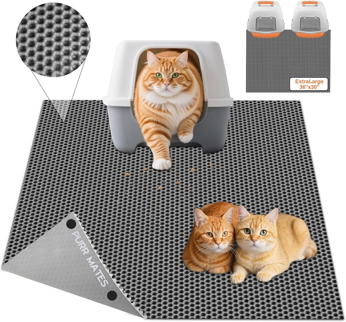 XL Extra Large Cat Litter Box Trapping Mat with Honeycomb Catcher for Indoor Kitty 36X30 Inch, Waterproof and Washable Easy Clean, anti Tracking from Paws Mess Free, Heavy-Duty Non Slip