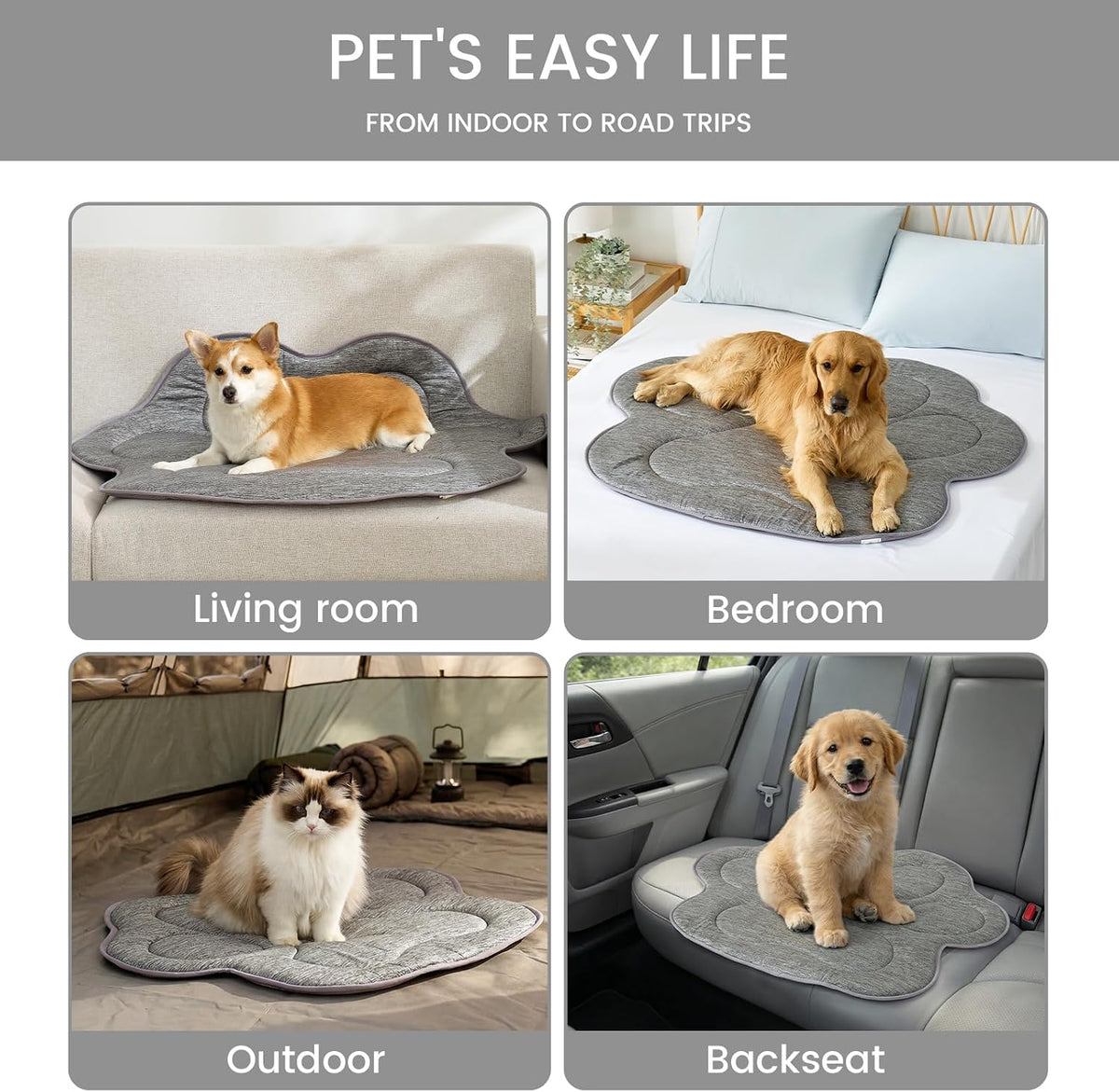 Cozy Bliss Cute Paw Shape Cooling Mat for Medium Dogs and Cats, Non-Slip, Leakproof Washable Pet Cooling Mat Q-Max 0.5 for Hot Weather, Indoor and Outdoor Summer Pad, Heather Charcoal Grey, 35"X40"