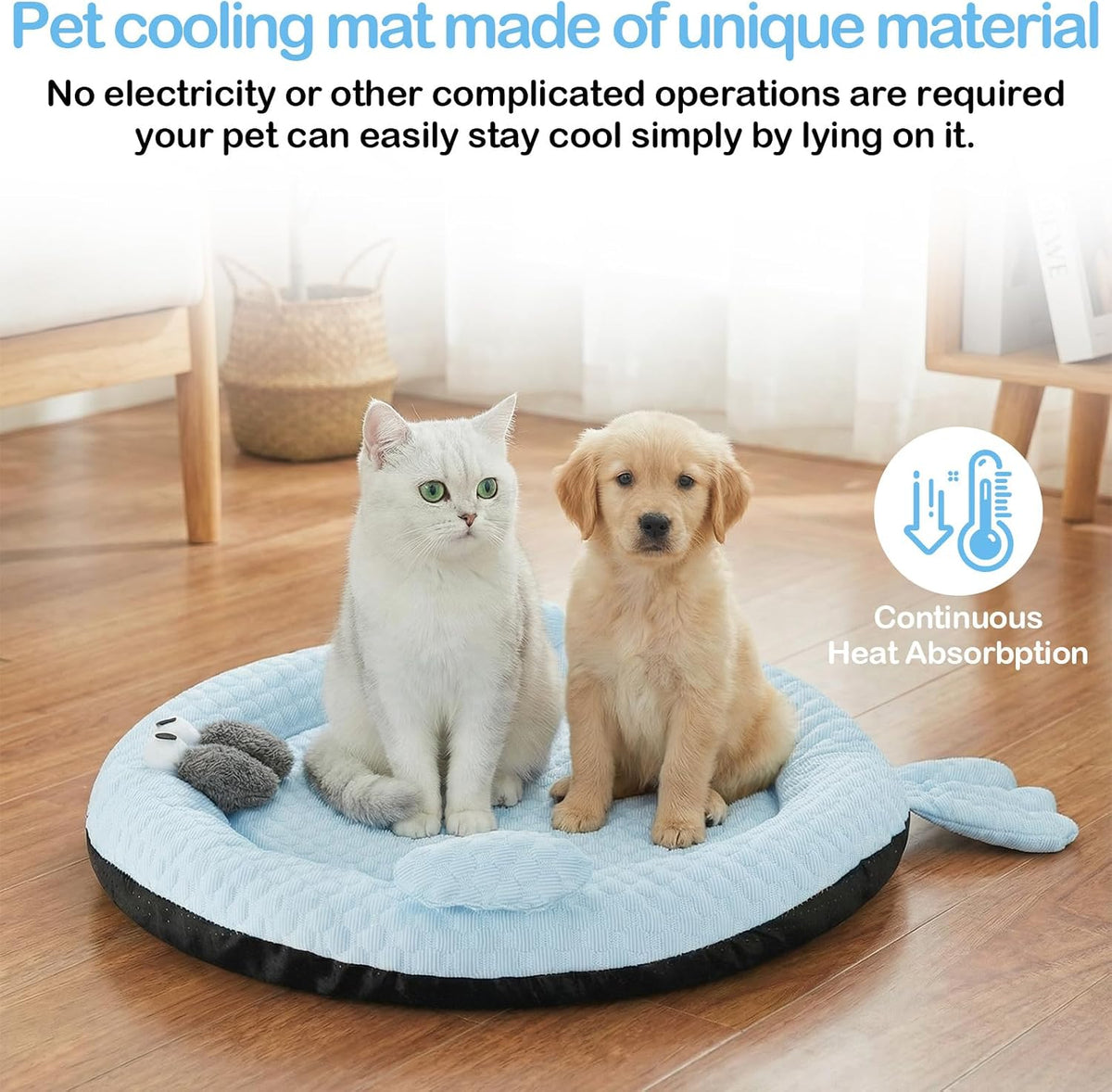 Hillban Cat Cooling Bed Mat Fish Shaped Pet Cooling Mat for Cats or Small Dogs 24.8'' X 20.47'' Cat Cool Bed Comfortable and Soft Cool Pad Washable Non-Slip Bottom Use in Floor Sofa Chair Kennel