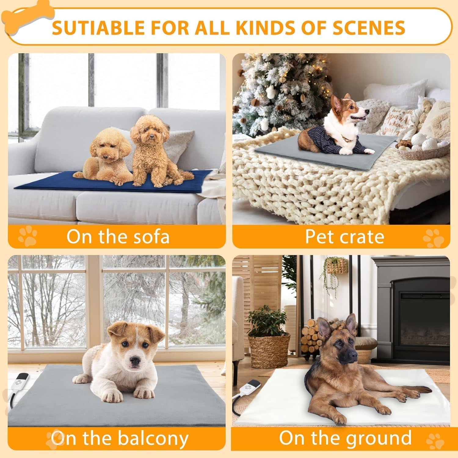 Dog Heating Pad Outdoor, Heated Dog Bed Indoor for Cats, Warming Electric Pet Heating Pad Temperature with Timer, Waterproof Heated Pet Mat with Chew Resistant Cord, for Puppy Kitten, 28 * 18 In