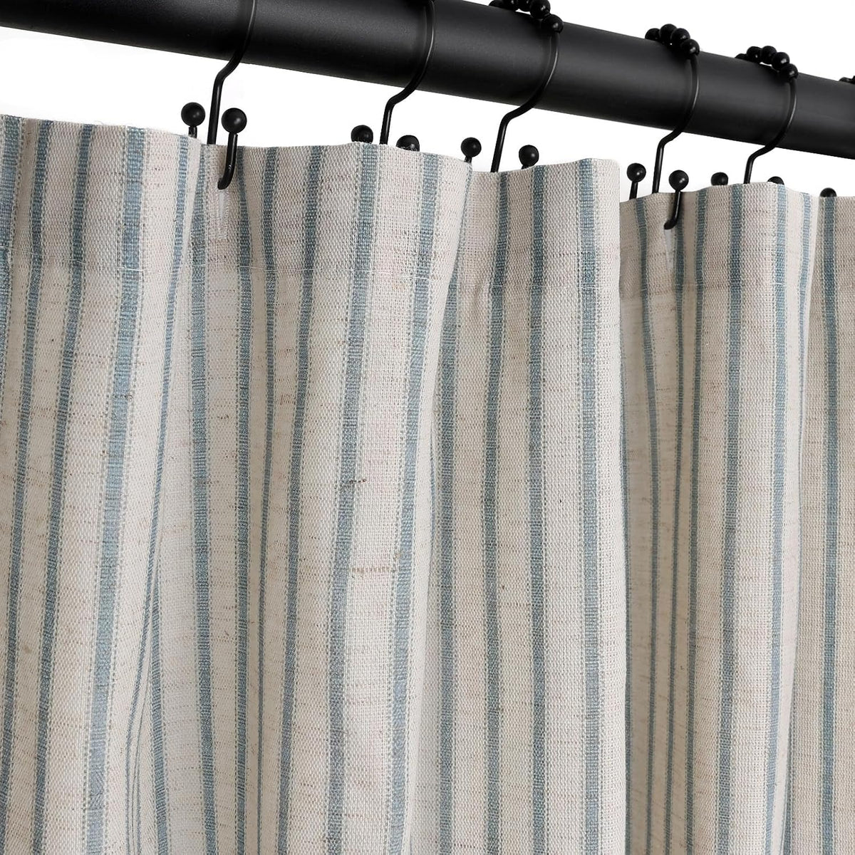 Farmhouse Striped Shower Curtain - 72X84 Inches, Linen Blend Fabric, Breathable & Machine Washable, Rustic Heirloom Blue for Bathroom Decor (Hooks/Liner Not Included)