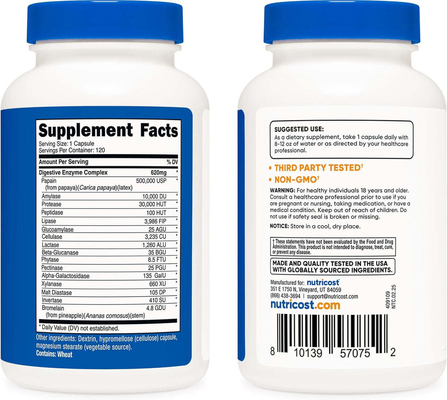 Nutricost Digestive Enzymes 620Mg, 120 Capsules - Complete Digestive Enzyme Supplement
