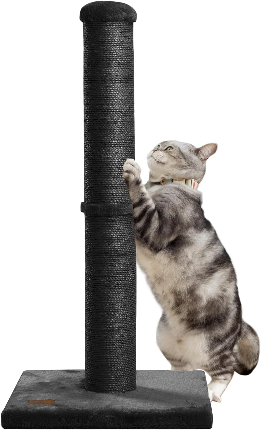 34Inch Cat Scratching Post with Natural Sisal Rope 4.3Inch Large Diameter Scratcher Post Tree for Indoor Cats Black