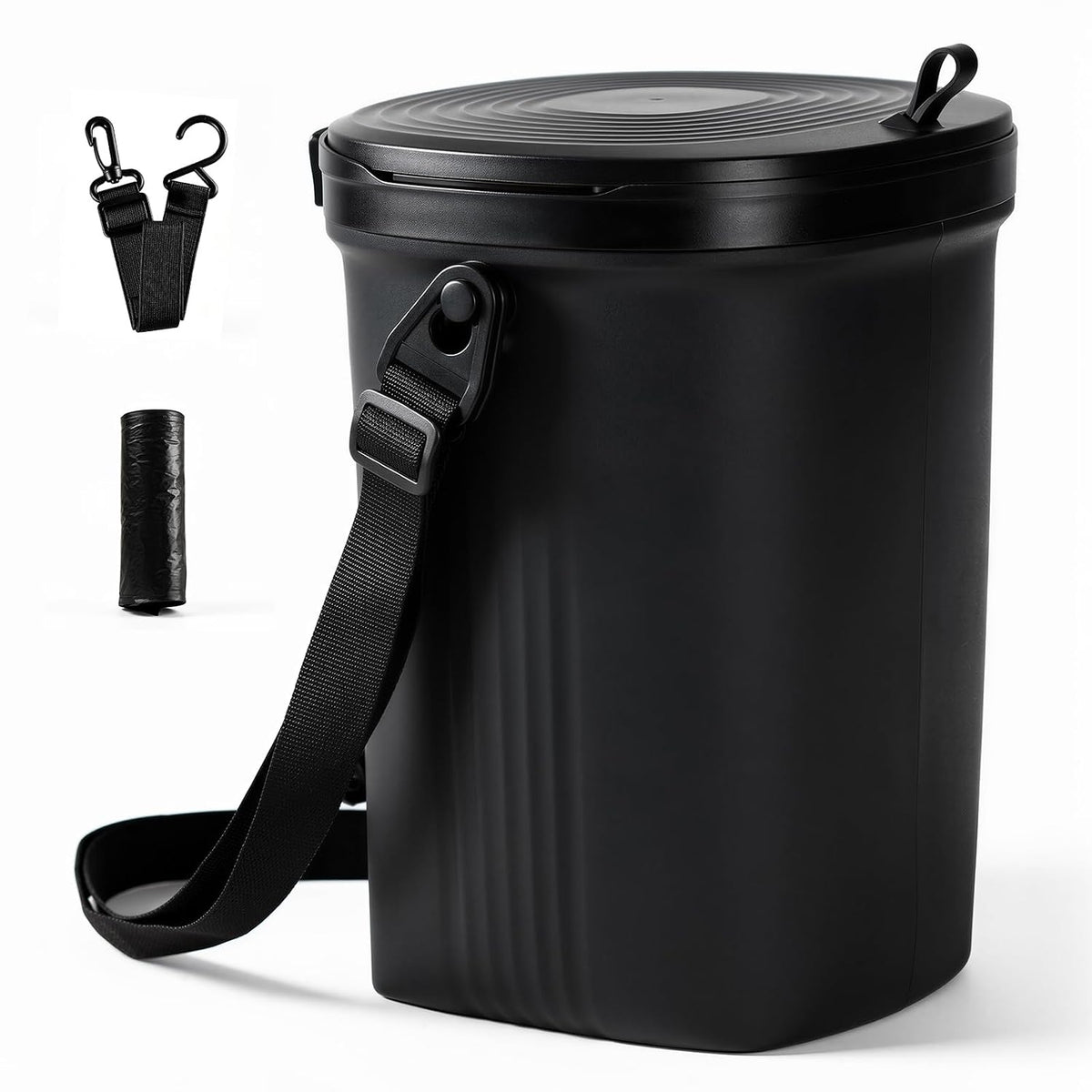 Trash Can for Car with Lid, Leakproof & 100% Silicone Can, 2 Gallon, Black