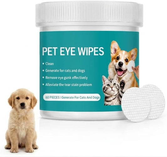 60 Count Eyes Wipes for Dogs & Cats, Tear Stain Remover Pads for Dogs & Cats, Gentle Eye Cleaning Wipes for Pets, Daily Care Pets Eyes