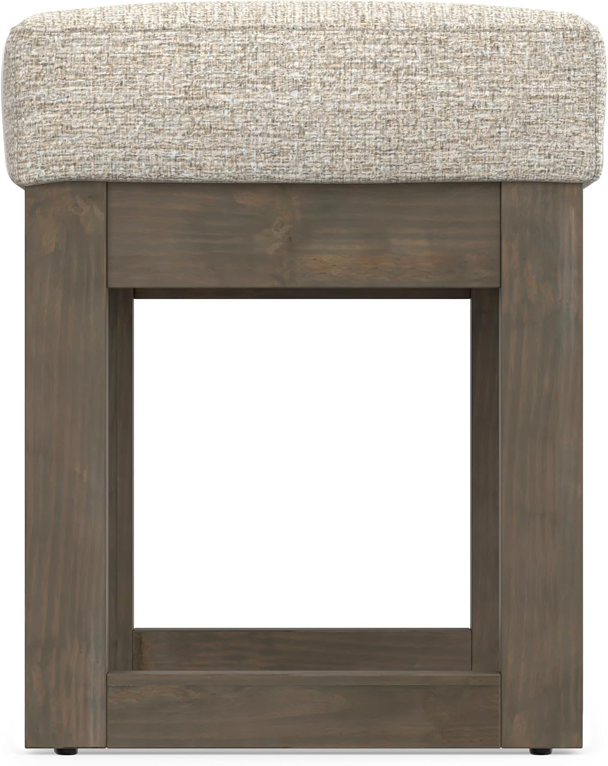 SIMPLIHOME Milltown 27" Wide Tweed Look Fabric Ottoman in Platinum