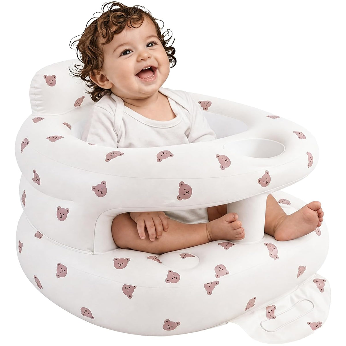 Inflatable Baby Seat with Built-In Pump and Back Support, Brown Bear