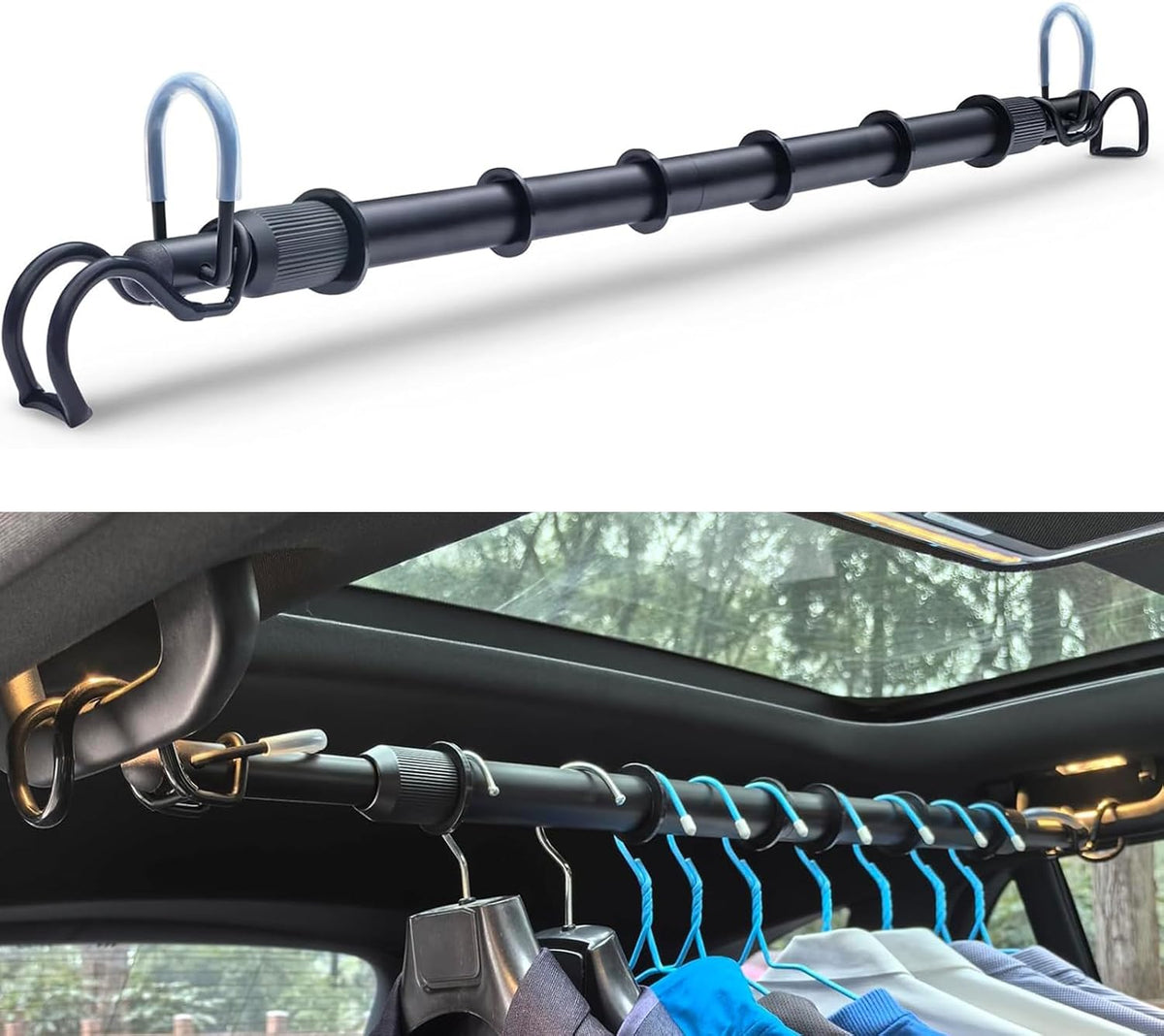 Heavy Duty Car Clothes Hanger Bar Telescopic Garment Rack 30'' to 66''