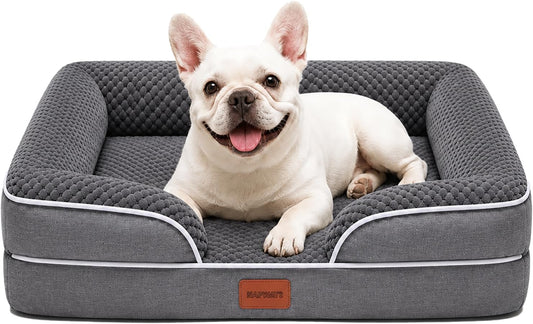 Orthopedic Dog Bed for Small Medium Dogs, 28X23 Inch Waterproof Memory Foam Dog Sofa Couch Bed with Washable Removable Cover, Egg-Crate Foam Pet Beds with Non-Slip Bottom, Dark Grey