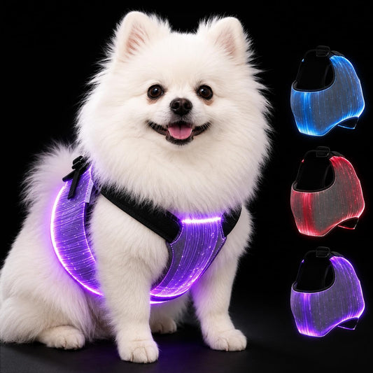 Light up Dog Harness LED Rechargeable Pet Vest 7 Colors 4 Flash Modes Adjustable No Heat Harness for Small Dogs Puppies Cats Night Walking