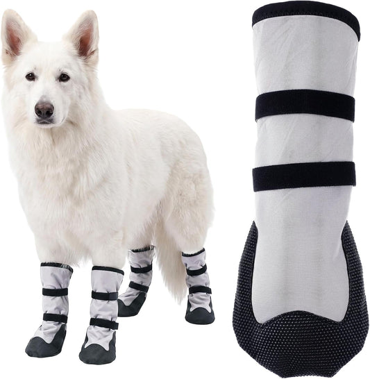 4 Pcs 2-In-1 Dog Boots and Paw Wound Protector Non-Slip Dog Protector Boots Anti-Slip Rubber Pet Shoes for Injured Paw Breathable Soft Pet Shoes for Wound Care Outdoor Walking (XL)