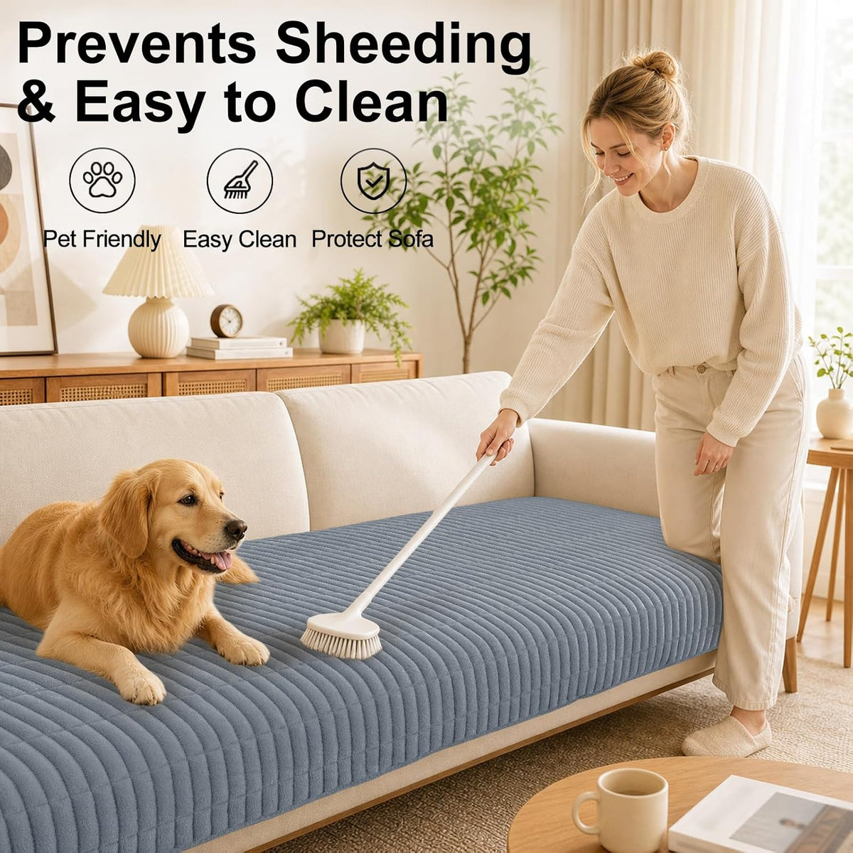 Smiry Couch Covers for Dogs, Non Slip Plush Washable Sofa Cover for Pets