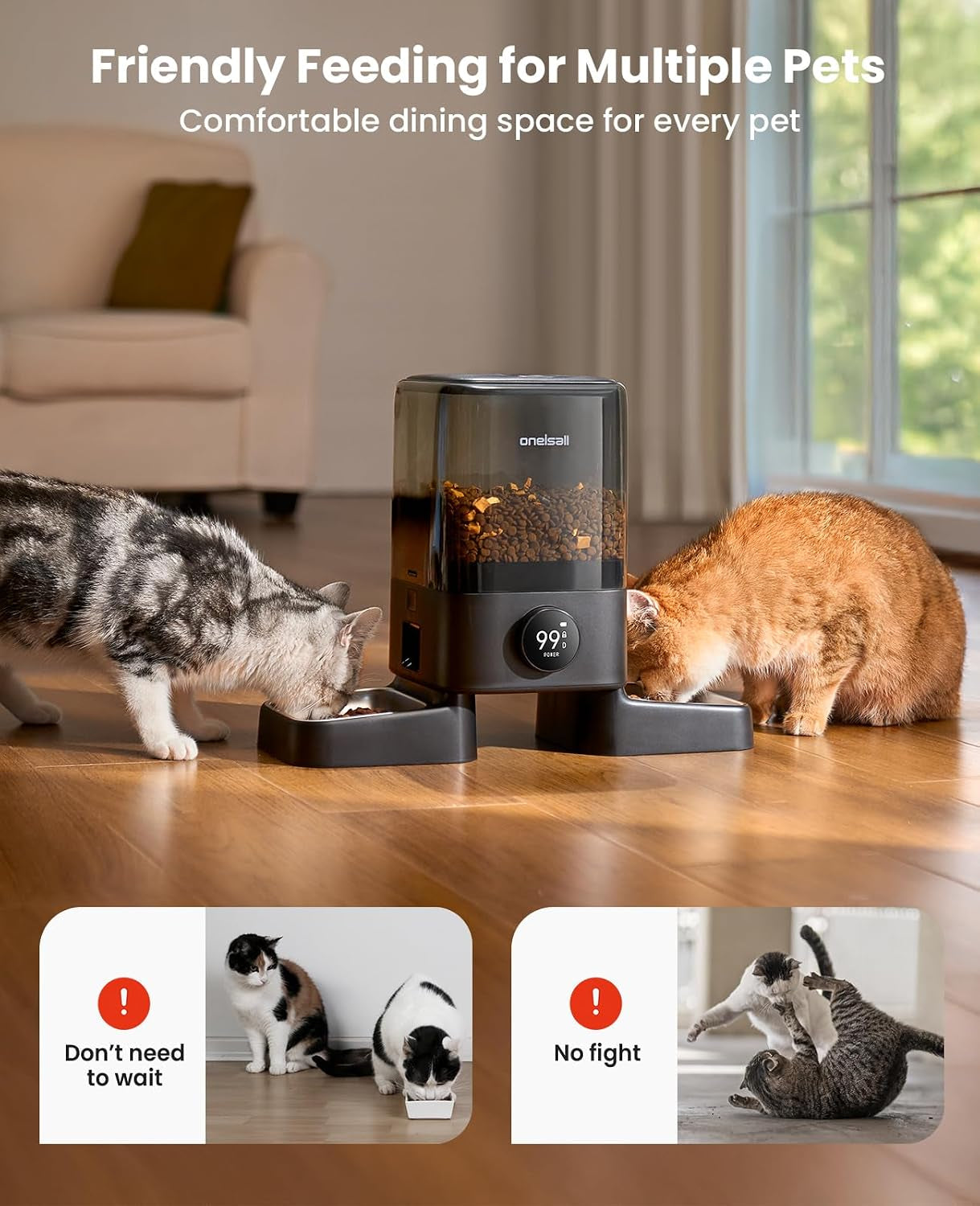 Oneisall Cordless 2.4Ghz Wifi Automatic Cat Feeder for 2 Cats, Rechargeable 100-Day Battery Operated Auto Cat Feeder, 20 Cups/5L Timed Cats Food Dispenser Automatic for Large Kibble, Smart App Control
