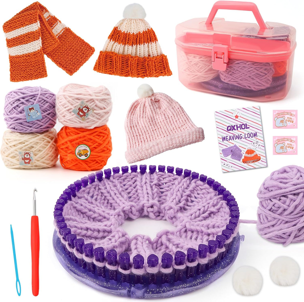 QXHOL Knit Hat Scarf Knitting Loom Kit - DIY Craft Kit for Beginners