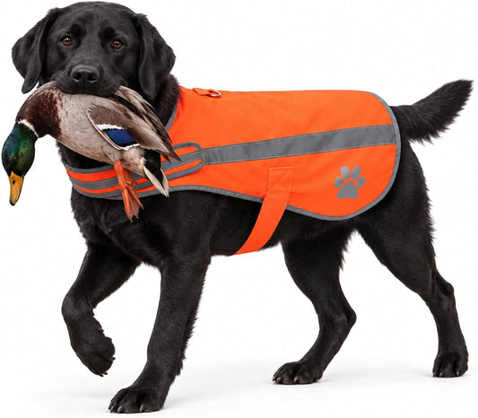 Blaze Orange Dog Hunting Vest with Fleece Lining, Reflective Safety Gear, L