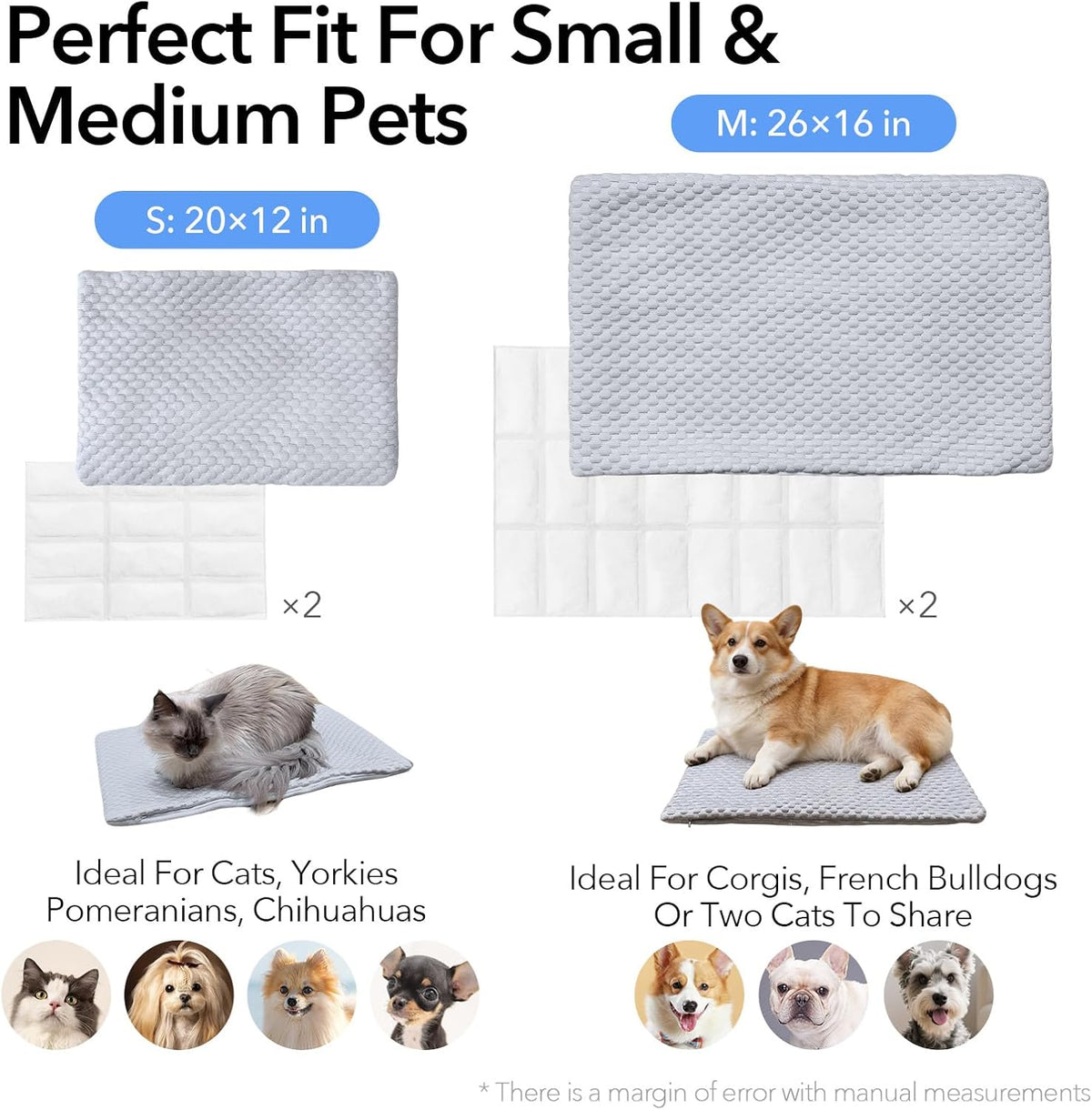 2-In-1 Cooling Pet Mat & Crate Pad for under 8Lbs Cats, 20"X12", S