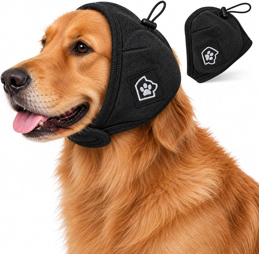 Dog Ear Muffs Noise Protection – Adjustable Calming Headband, No Flap Ear Wraps for Grooming, Fireworks, Thunder & Anxiety Relief (Large)