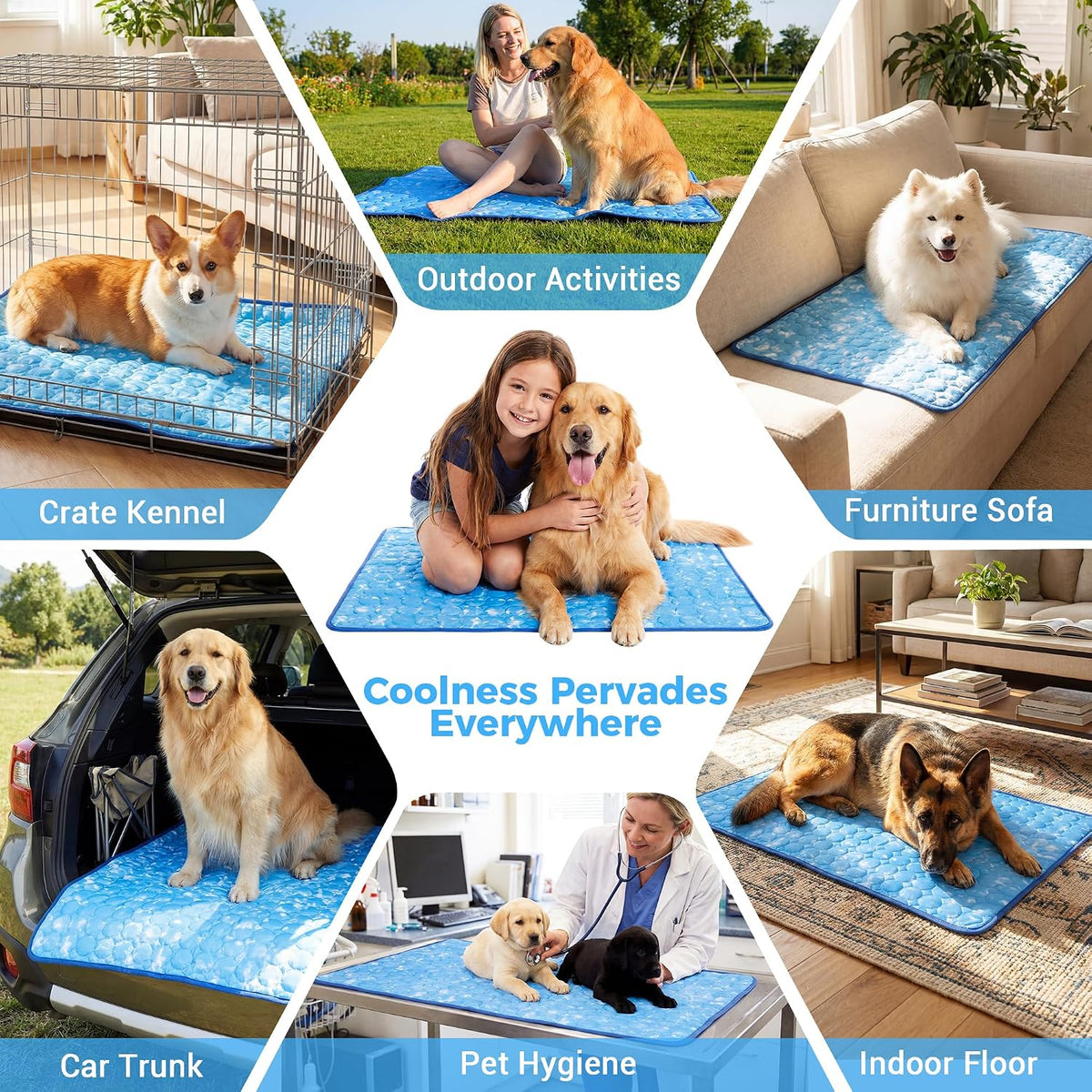 Dog Cooling Mat, 55''X40''Arc-Chill Cooling Fiber Self-Cooling Pad for Dogs - Washable Non-Toxic Summer Pet Mat, Non-Slip Foldable Portable Soft Pad for Indoor Outdoor/Kennel Bed Sofa Floor Car