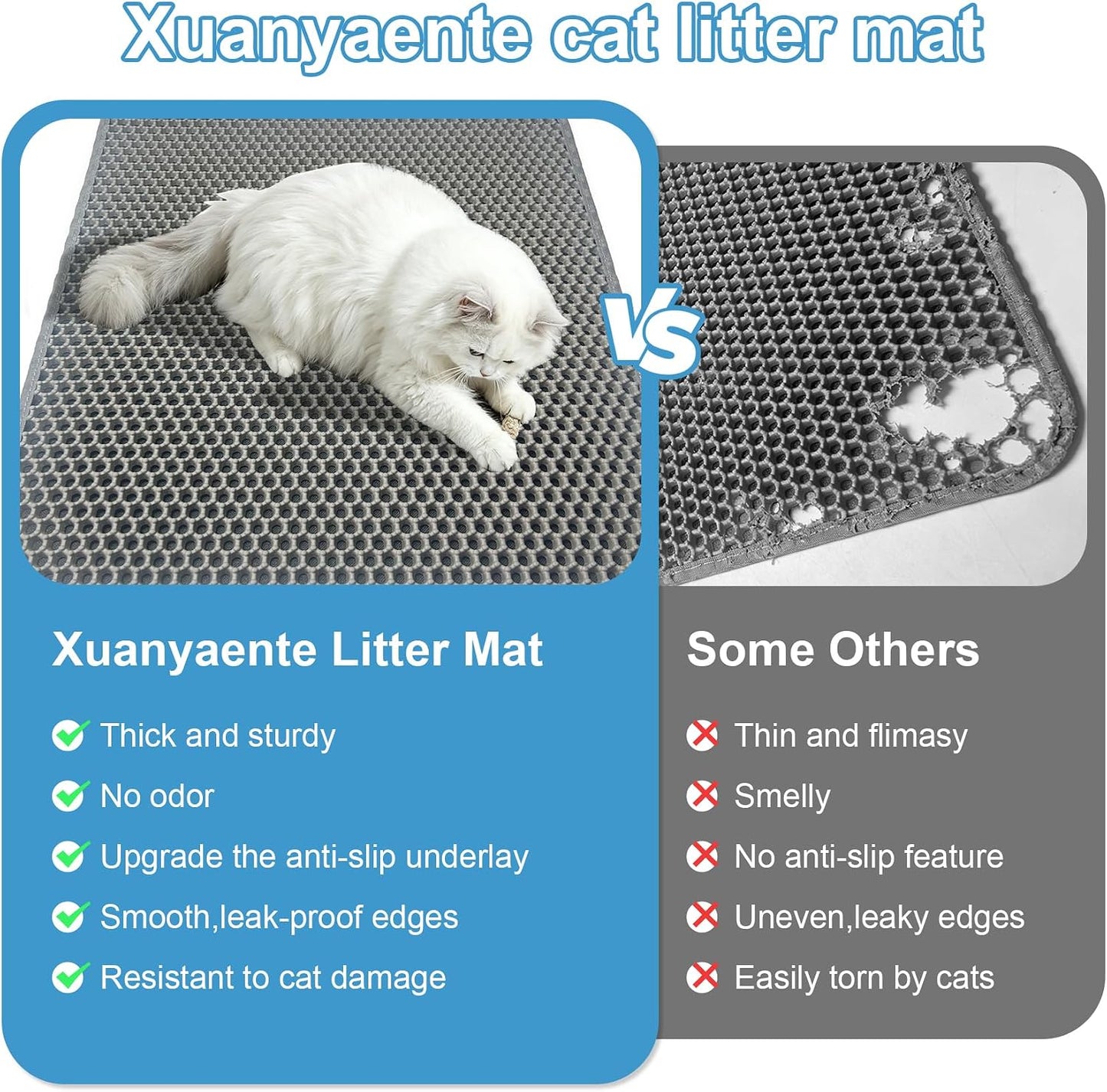 Double Layer Honeycomb Ultra Soft Cat Litter Mat - 23.4" X 14.7", Bpa-Free, Upgraded Non-Slip & Urine-Proof Bottom, Durable & Easy Clean, Gray Pack of 1