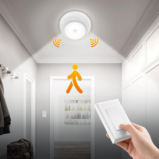 Battery Ceiling Light with Wall Switch Remote, 6500K 300LM