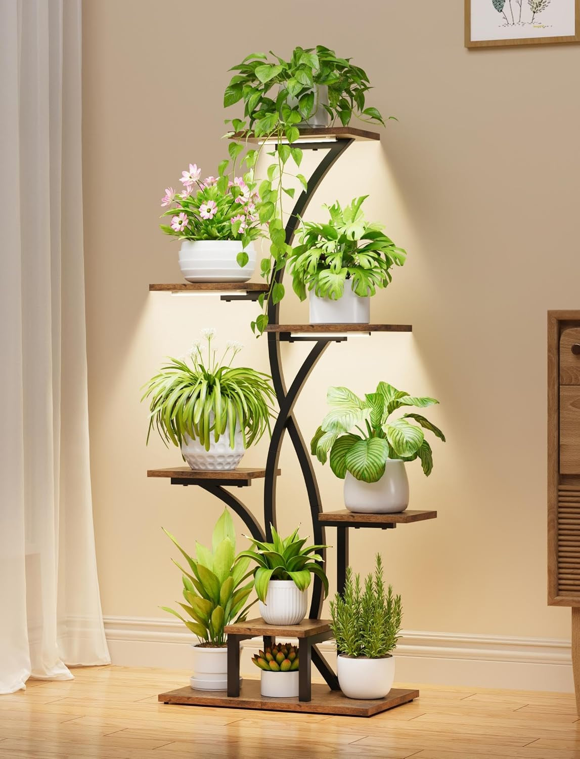 MJOMKN 47" Corner Plant Stand Indoor with Grow Lights, 7 Tiered
