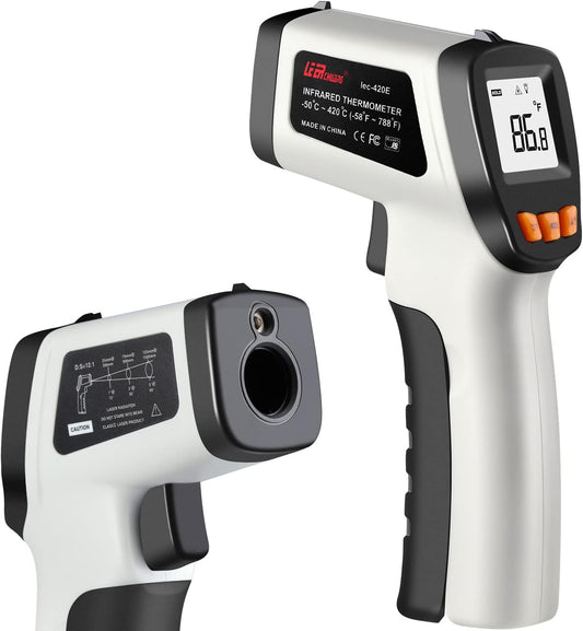 Infrared Thermometer, LEERCHUANG Digital Temperature Gun for Pizza Oven, Non-Contact Laser Thermometer Gun W Adjustable Emissivity for Cooking/Industrial, -58°F ~ 788°F (-50°C ~ 420°C), Gray