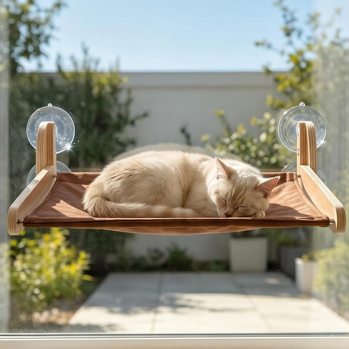 JKXJKX Foldable Cat Window Perch - 44Lbs Heavy Duty Hammock with Strong Suction Cups & Wooden Frame, Space Saving Kitty Bed Seat for Large Indoor Cats
